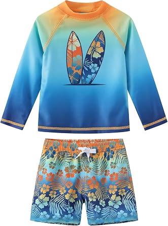 Baby Boys Swim Set Long Sleeve Rash Guard Set for Toddler Boys Two Piece Bathing Suits Swimwear