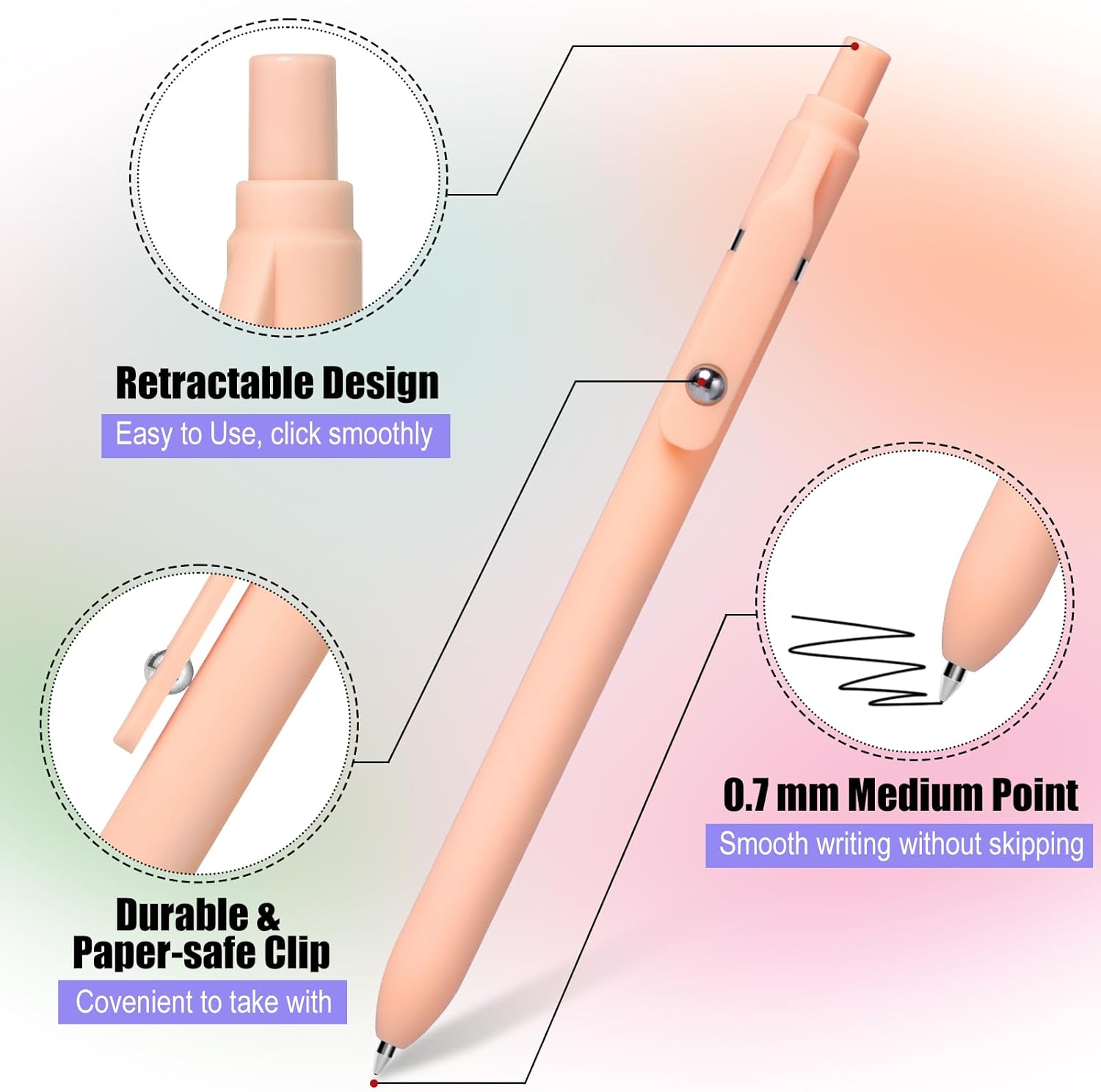 Gel Pens, 12 Pcs Black Ink Pens 0.7mm Medium Point| Quick Dry No Smudge, Smooth Writing, Retractable Cute Aesthetic Pens for Journaling Note Taking School Office Supplies - Image 7