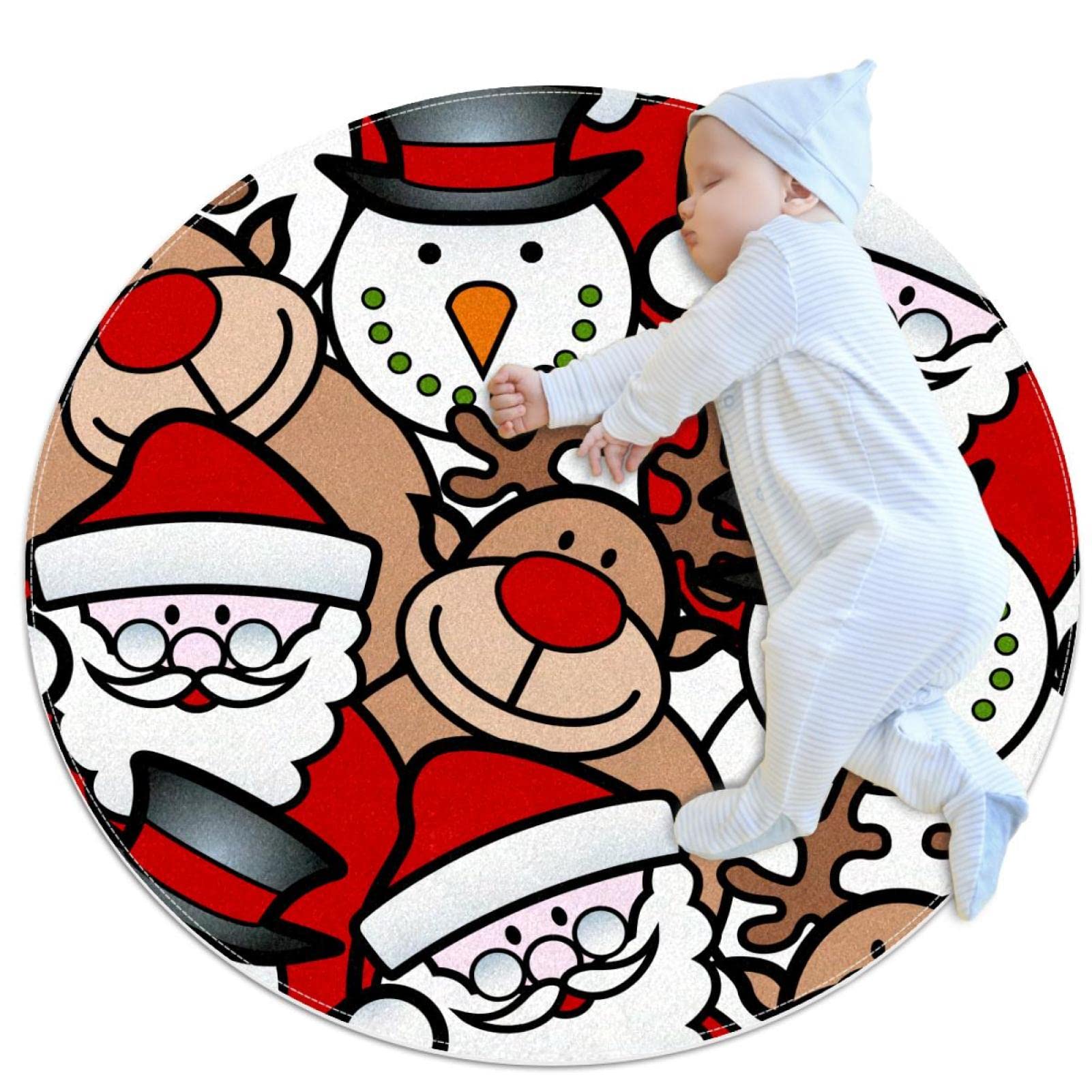 Tapis de Noël rond antidérapant avec cerfs pour réchauffer le sol de la chambre