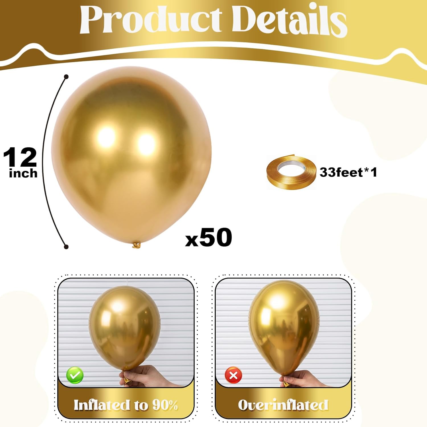 Condition photo showing New/Like New for togvu gold balloons 50pack 12 inch metallic chrome gold latex party balloons for birthday party graduation baby shower retirement new year decorations metallic gold 12 inch