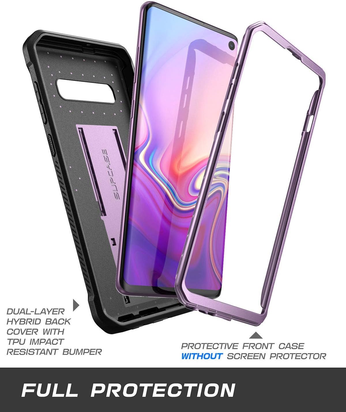 SUPCASE for Samsung Galaxy S10 Case with Satnd (Unicorn Beetle Pro), [Built-in Belt Clip] Heavy Duty Shockproof Rugged Protective Phone Case Without Built-in Screen Protector for Galaxy S10, Purple