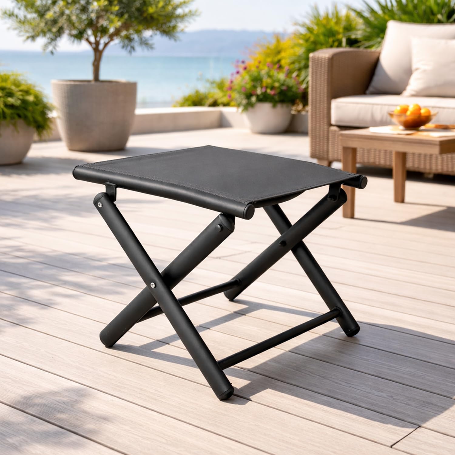 Mojawo® Garten - Fußhocker - zusammenklappbar - Klapphocker - witterungsbeständiges Metall - wetterfeste Gartenmöbel - Anthrazit/Grau