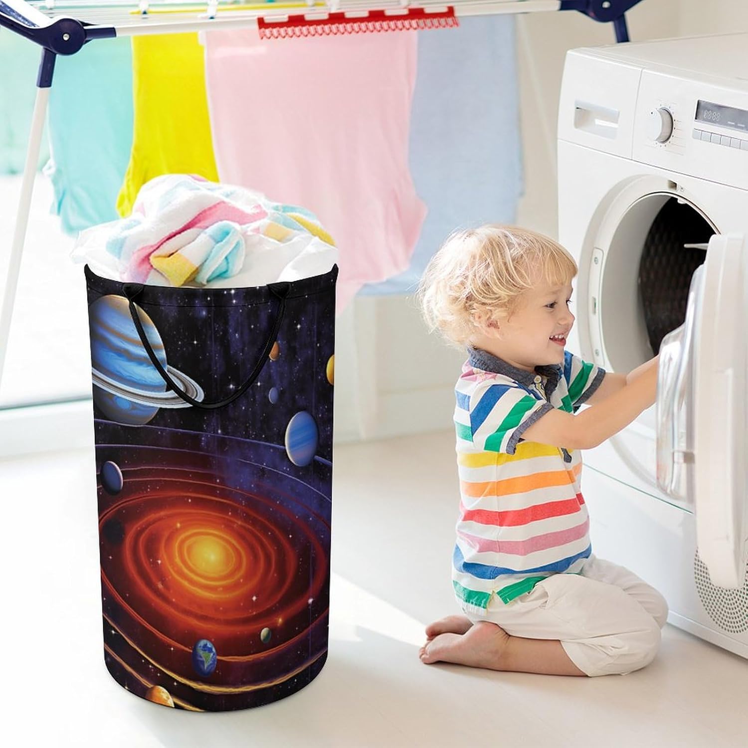 Space Planetary Large Laundry Basket Laundry Hamper Bag Washing Bin Clothes Bag Collapsible Tall With Handles Travel Bathroom College, 40x69cm, style