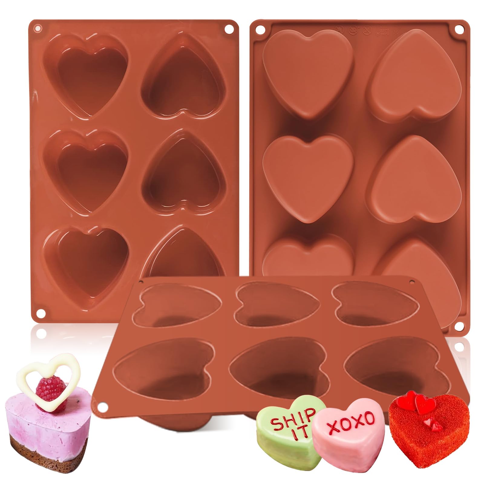 MARUKO 3Pcs Heart Shaped Silicone Mold,Christmas and Thanksgiving,Chocolate Mold, Homemade,Heart Shaped Cake Tin for Ice Cube Soap Cake Dessert DIY Tools