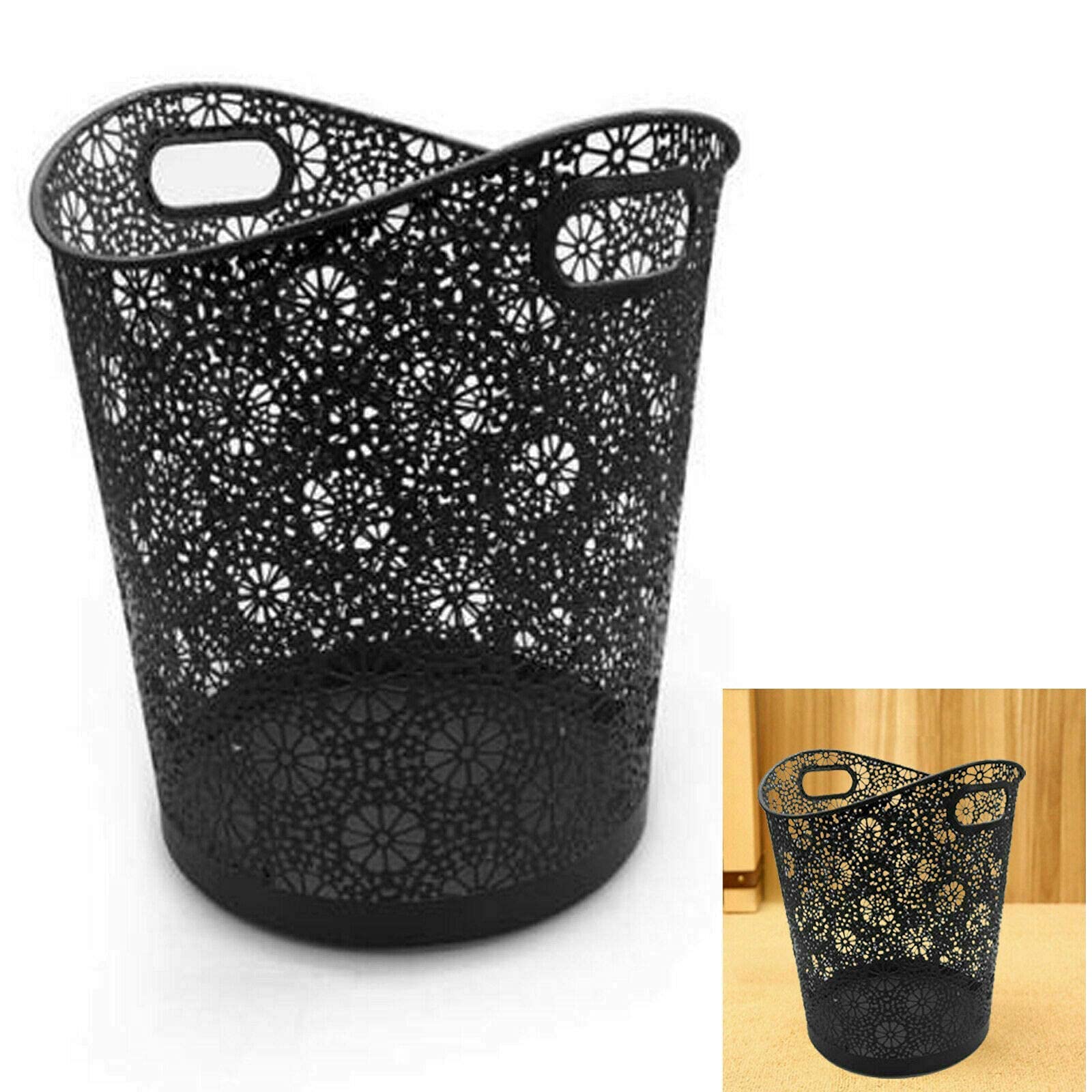 Vision4ever Black Floral Waste Bin Rubbish Bin Home Office Waste Paper Bin Bedroom Bin Useful For Any Place