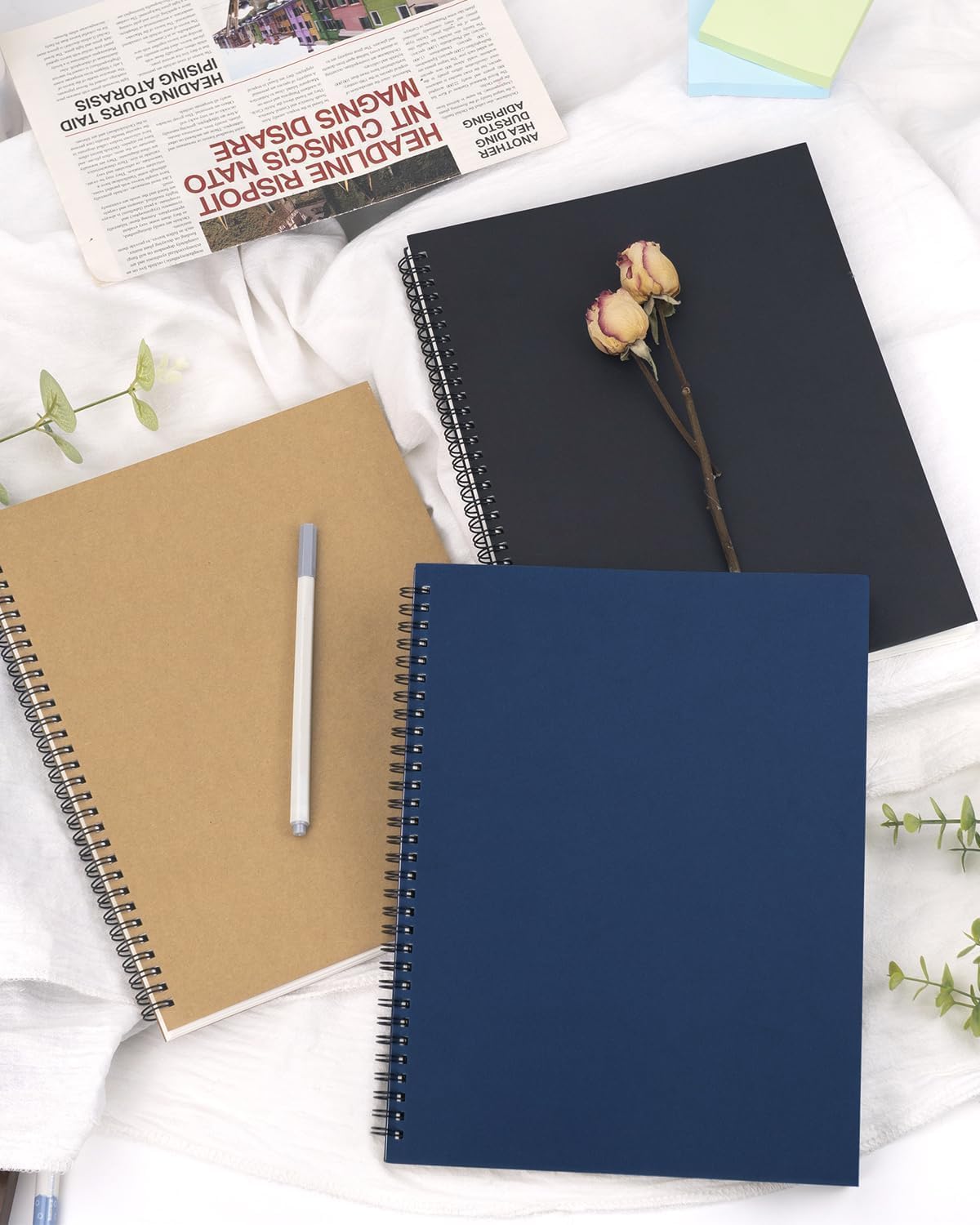 Dynta Paquete de 3 cuadernos grandes en espiral de 8.5 x 11 pulgadas, diarios rayados universitarios para el trabajo, la escuela, buenos para estudiantes y oficina, 160 páginas/80 hojas con papel