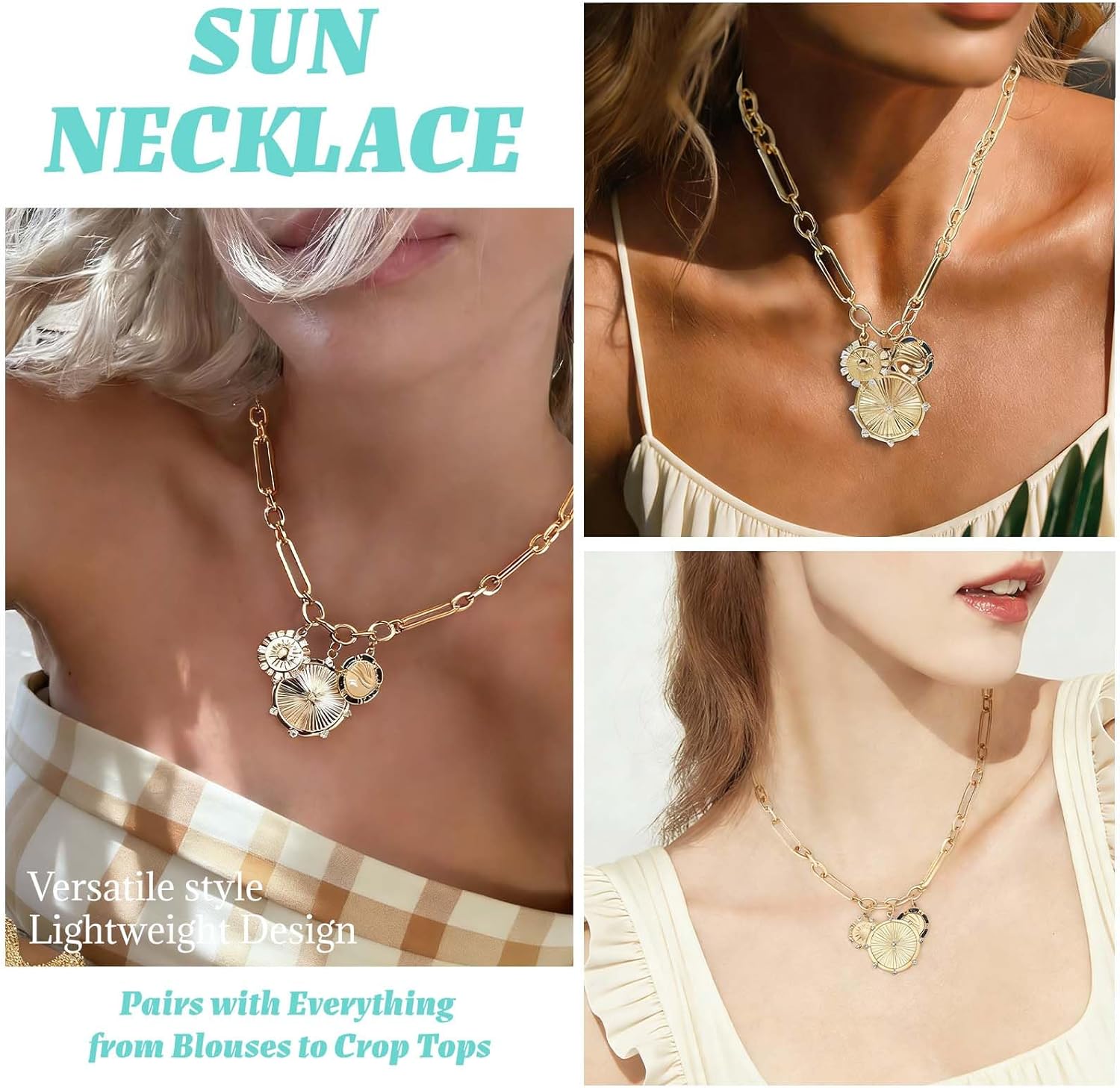 HETICA Chunky Gold-Plated Necklace for Women Heart Pendants Necklace Sun Flower Necklace Fashion Hip Hop Choker Gift - Image 5