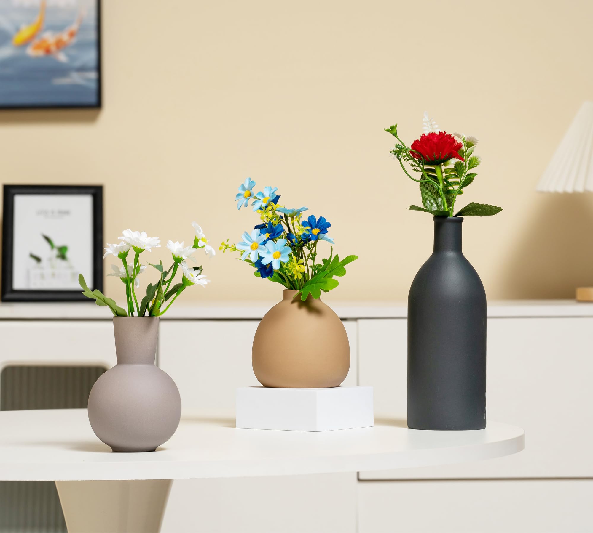 Amazon.co.jp: 陶器 花瓶 3点セット 北欧 ボホー風 おしゃれ ミニ 小型