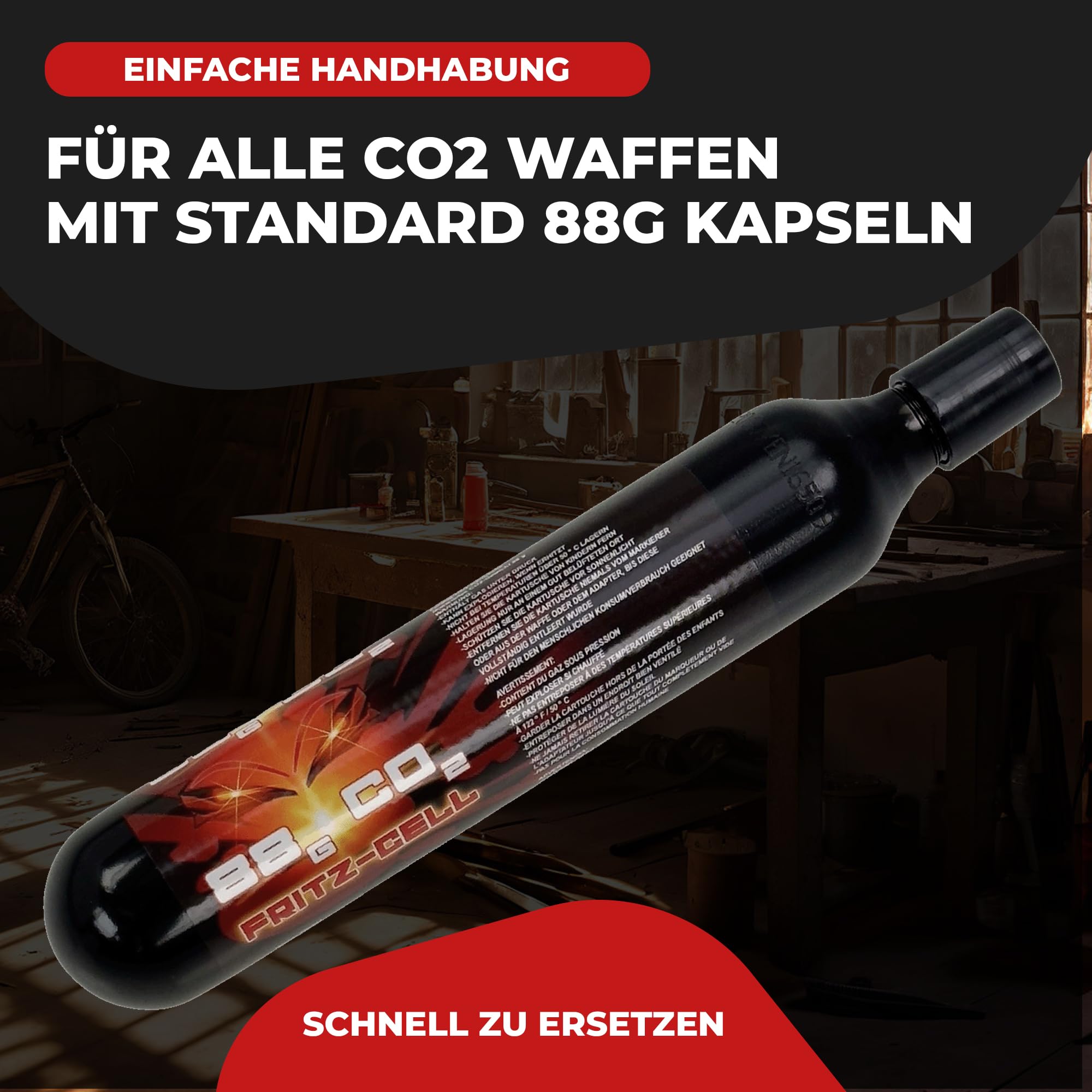 10 x Fritz-Cell 88g CO2 Kapseln Katuschen für Softair Paintball Gotcha CO2 Gewehr