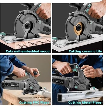7.5 AMP Mutil-Purpose Plunge Circular Saw, Marble Track Saw with 115mm Diamond Blade, Dust Exhauster Pipe, 2x Extender 3 * 40mm Tracks