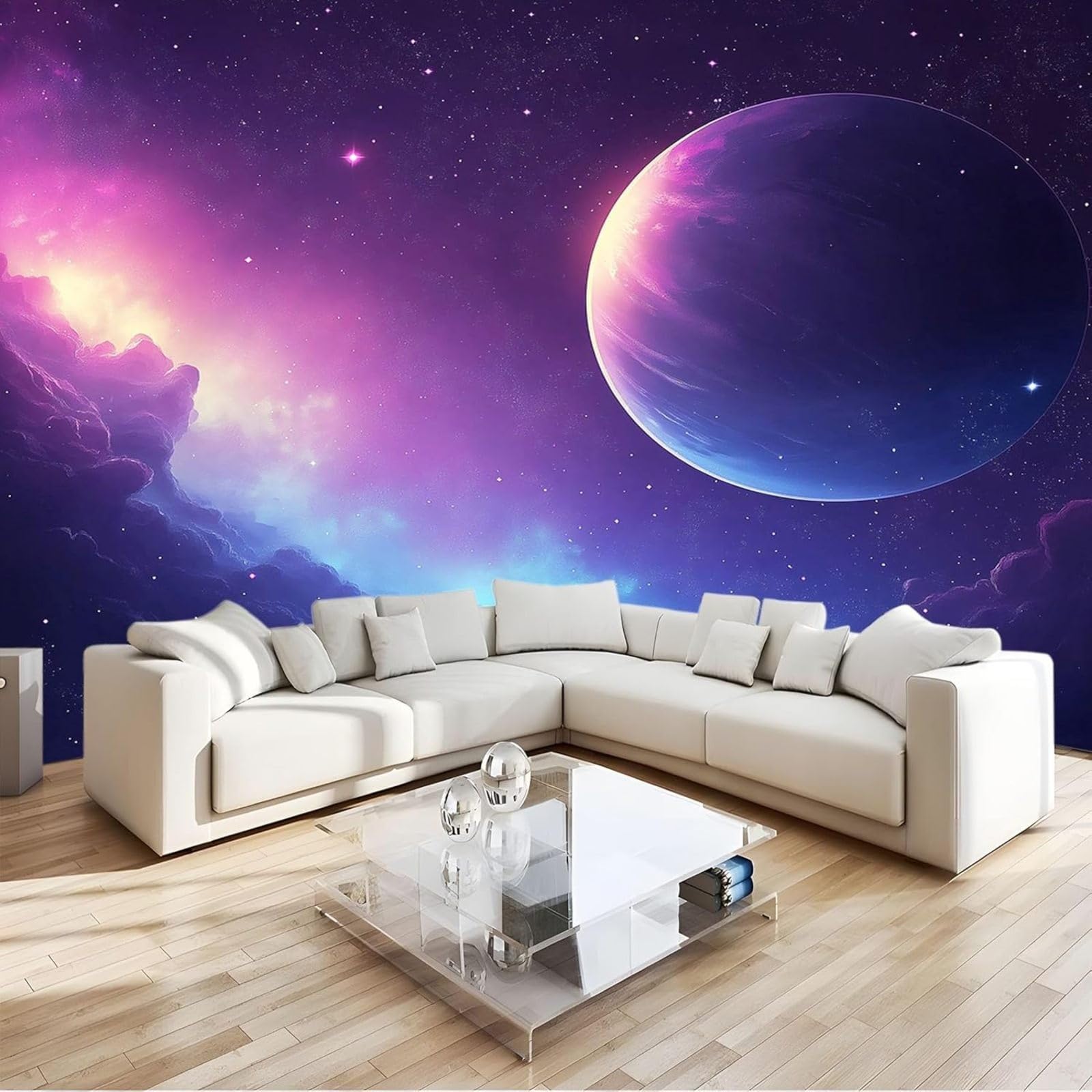hgjdjhnf 3D Effect Photo Wallpaper Purple Mist Planet Living Room Bedroom Art Wall Wallpaper UV-Resistant Wall Decoration Wallpaper, 350cm x 256cm