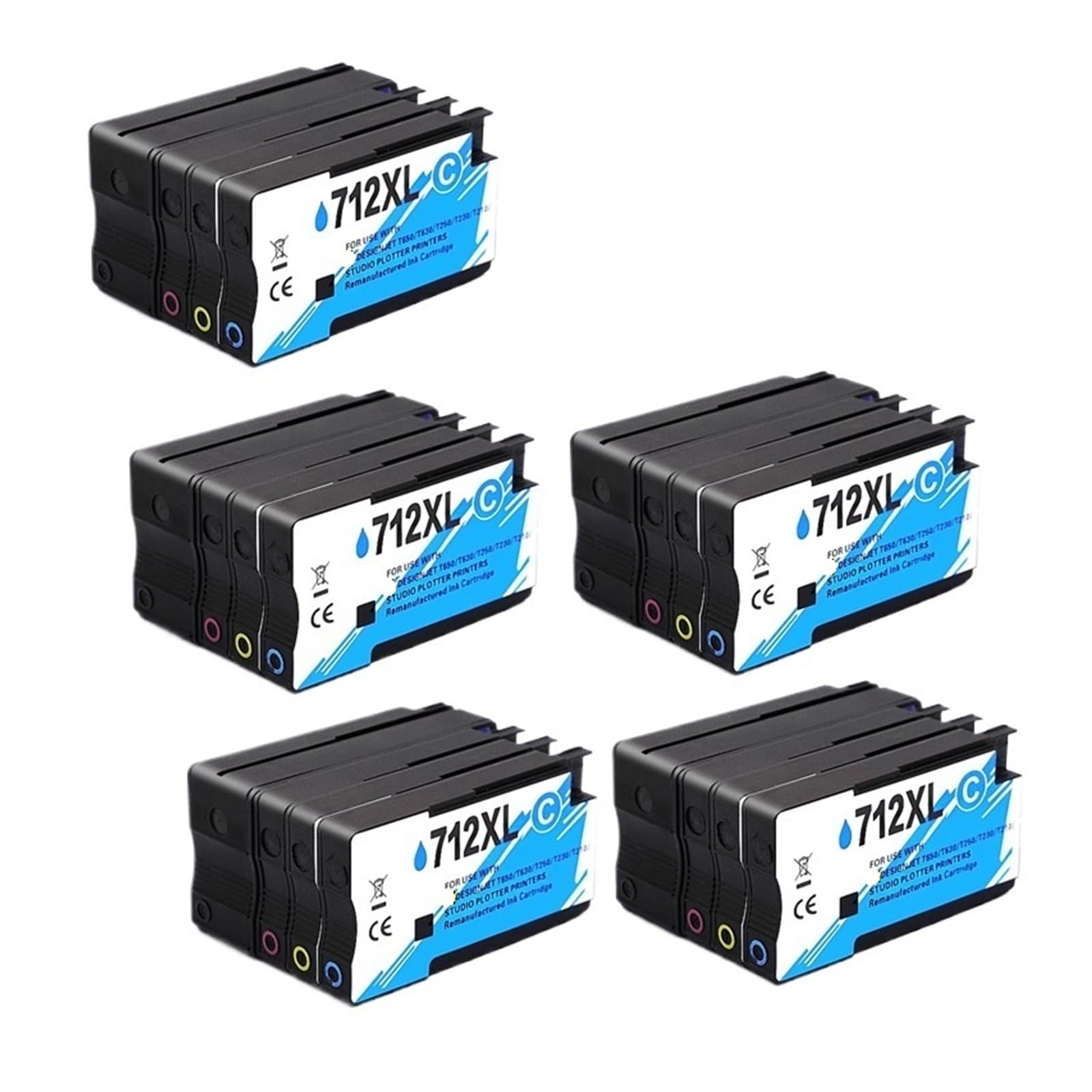 Cartuccia d'inchiostro 712XL, compatibile for HP | Stampante T210 T230 T250 T650 T630, 3ED71A 3ED67A(5set)