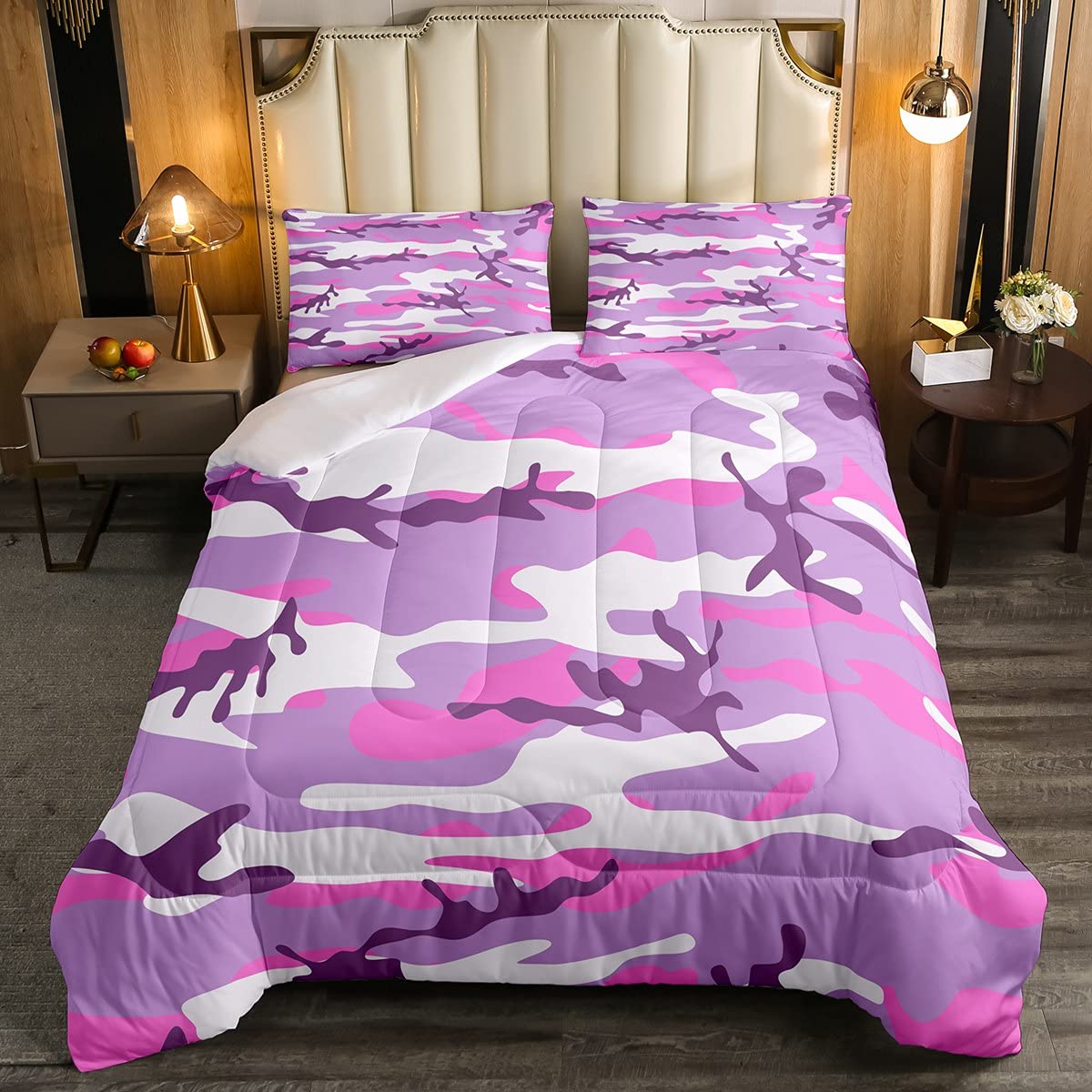 Girls Kids Camo Duvet Insert Boys Army Camouflage Girly Bedding Set Teens Women Colorful Art Duvet Set Purple Pink 2Pcs Single Size