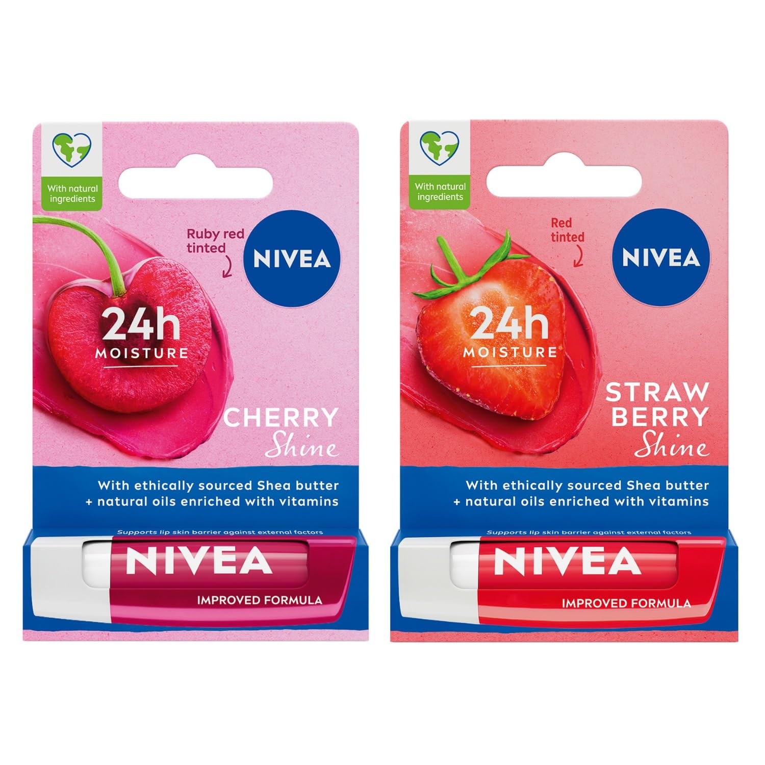 NIVEA Kiraz Dudak Bakım Kremi, Kiraz Kokusu 4,8gr + NIVEA Çilek Dudak Bakım Kremi 4.8 g, Çilek Kokusu