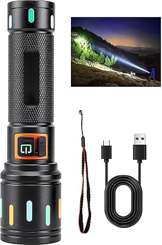 Linterna táctica súper brillante, linternas LED, alta potencia de 2000 lúmenes con 3 modos de iluminación, luces de flash impermeables con zoom para