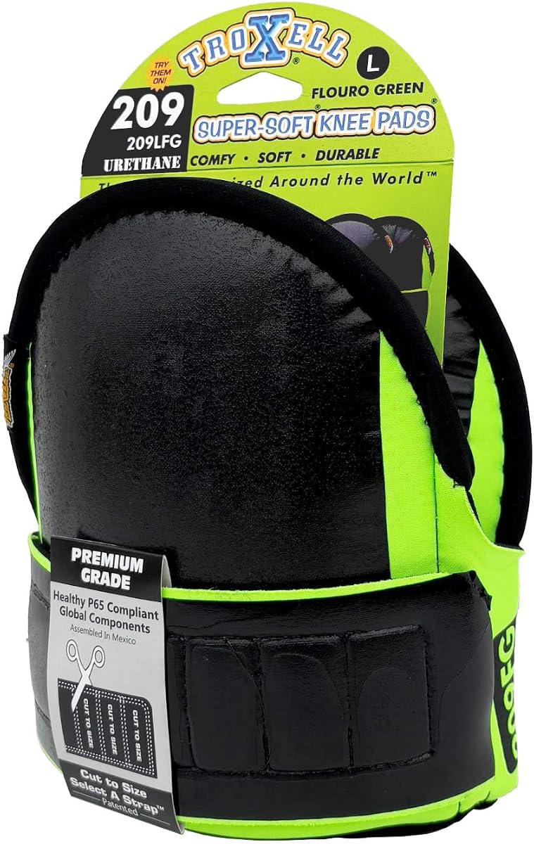 Super-Soft Large Fluorescent Green Knee Pads - Comfortable, Adjustable, Washable Kneepads