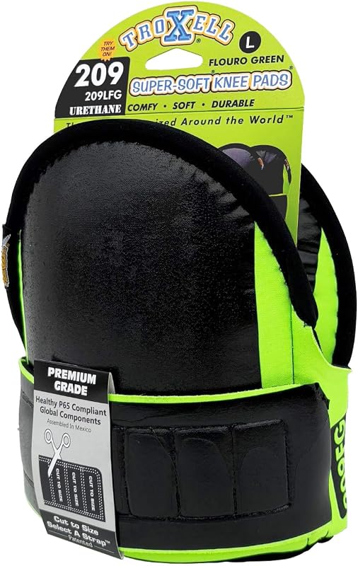 Super-Soft Large Fluorescent Green Knee Pads - Comfortable, Adjustable, Washable Kneepads