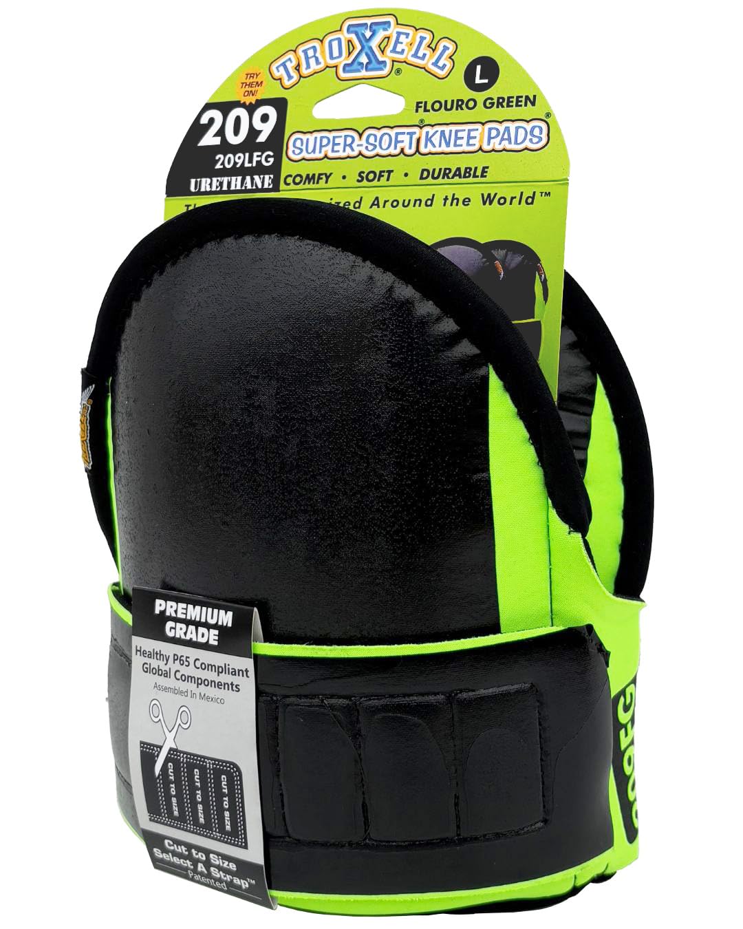 TROXELL USA Super-Soft Large Fluorescent Green Knee Pads - Comfortable, Adjustable, Washable Kneepads