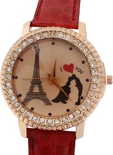 Qtqgoitem Lady Rhinestone Decor Faux Leather Strap Analog Quartz Wrist Watch Red (Model: 95a ee6 a5c 385 e8f)
