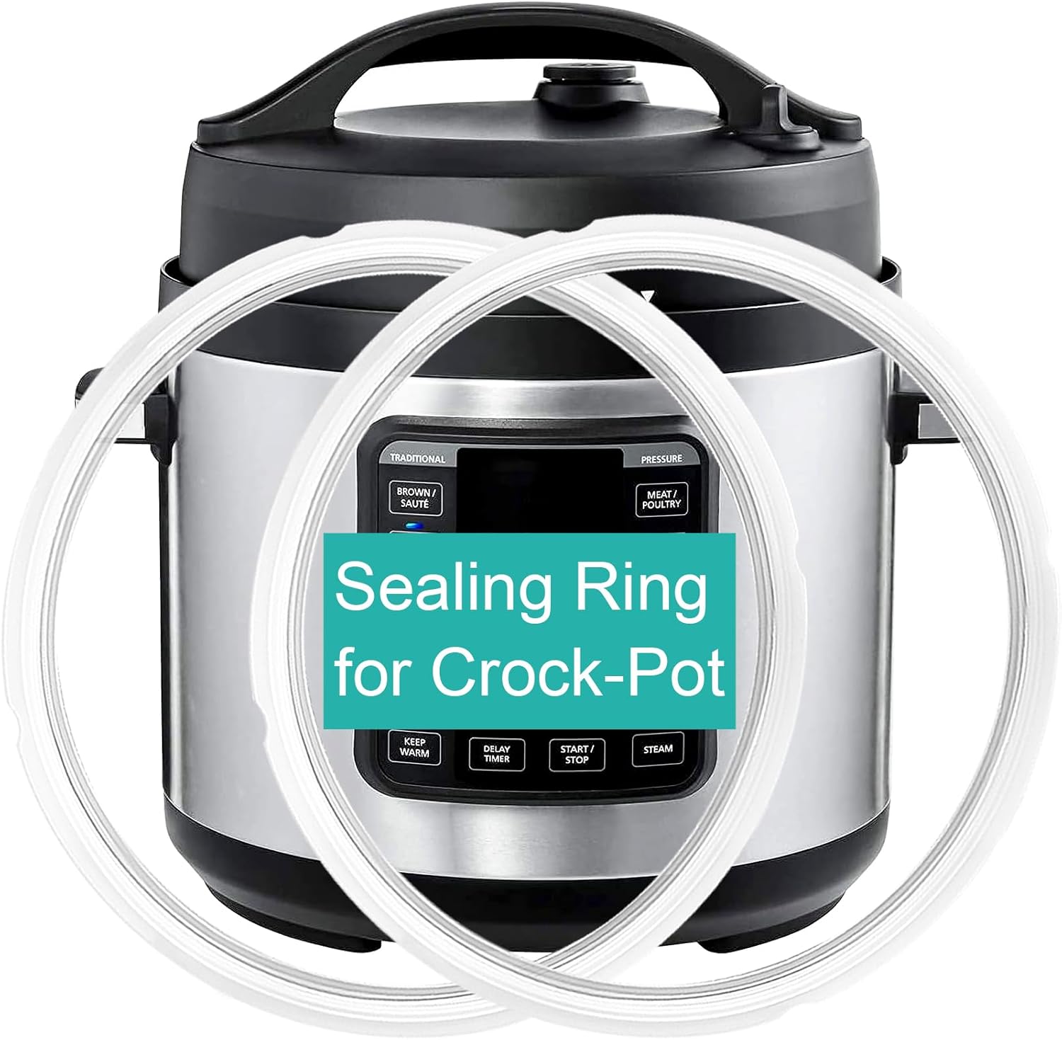 2-Pack Original Sealing Ring for Crock Pot 8 Quart Pressure Cooker, Silicone Gasket for Crockpot pressure cooker 8Qt, Replacement Parts for CrockPot pressure cooker 8 Quart [SCCPPC800-V1], Clear