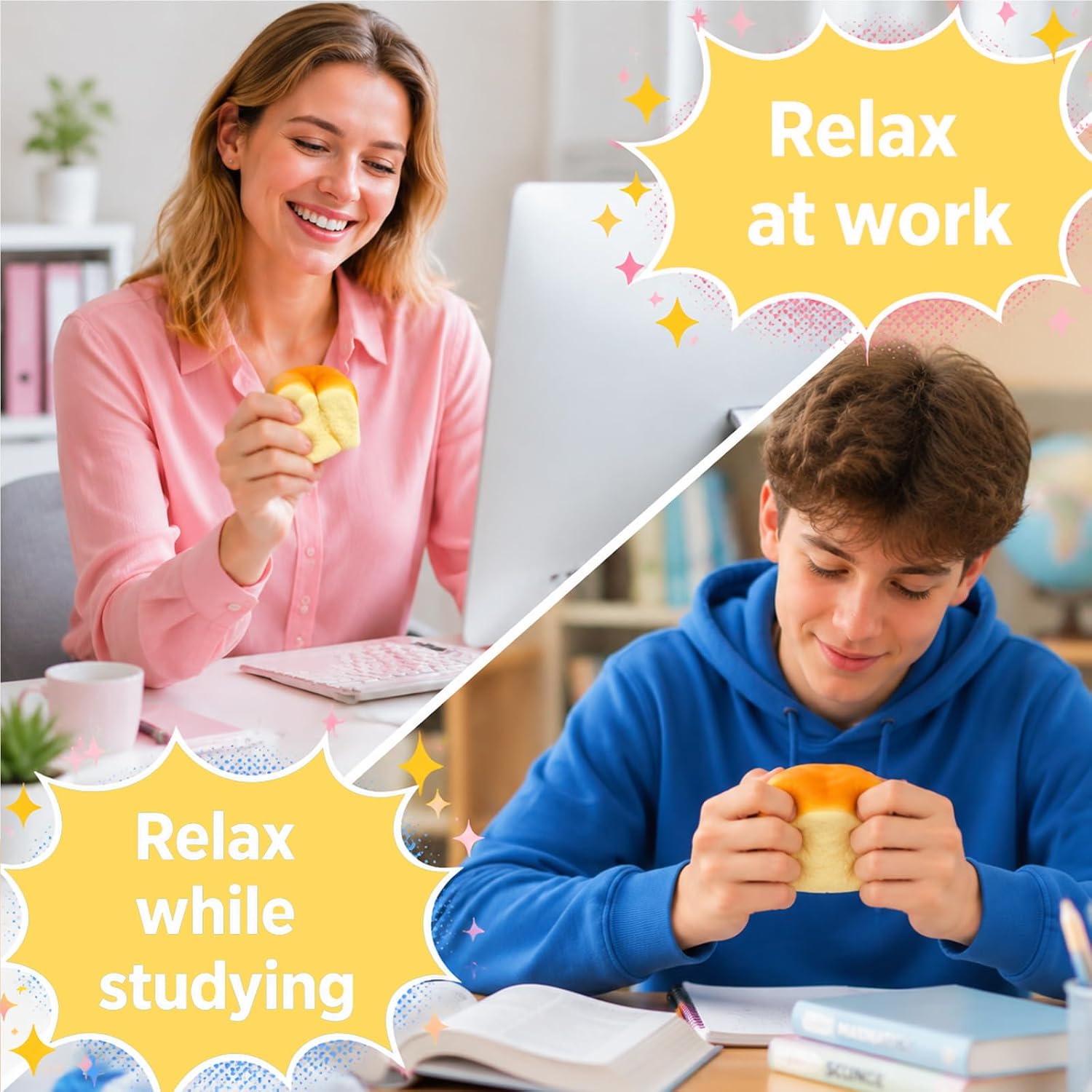 2 Pack Squishy Slow Rise Toys, Stress Relief Sensory Fidget Toys for Kids and Adults, Gifts for Office or Party Favors, Back to School,Birthday, Christmas thumbnail