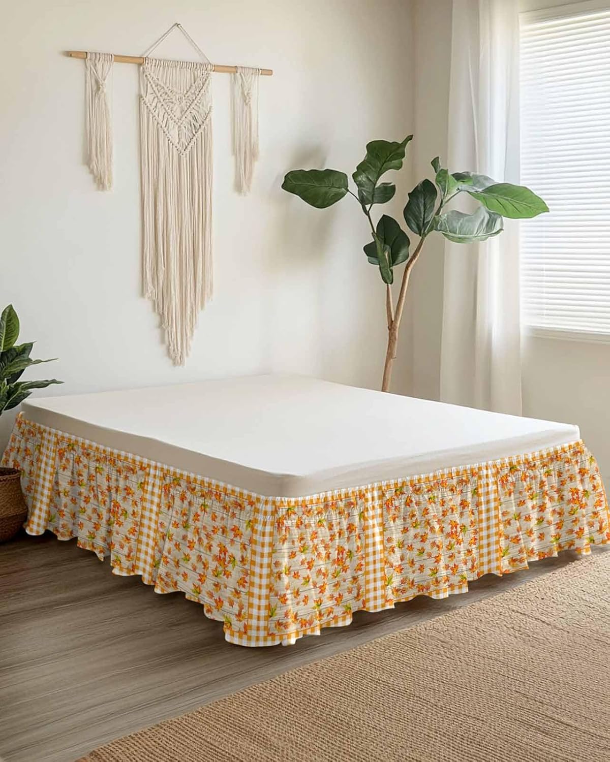 Black Stripes Bed Skirt King Size 16 Inch Drop,Adjustable & Elastic Wrap Around Bed Skirts Pleated Luxury Dust Ruffles for Twin Full Queen Cal King Bed,Traditional Bohemian Geometric Art Decor White