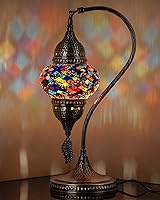 DEMMEX Handcrafted Turkish Moroccan Table Lamp - Swan Neck Tiffany Style Mosaic Glass Bedside Lamp for Bedroom Living Room, Multicolor