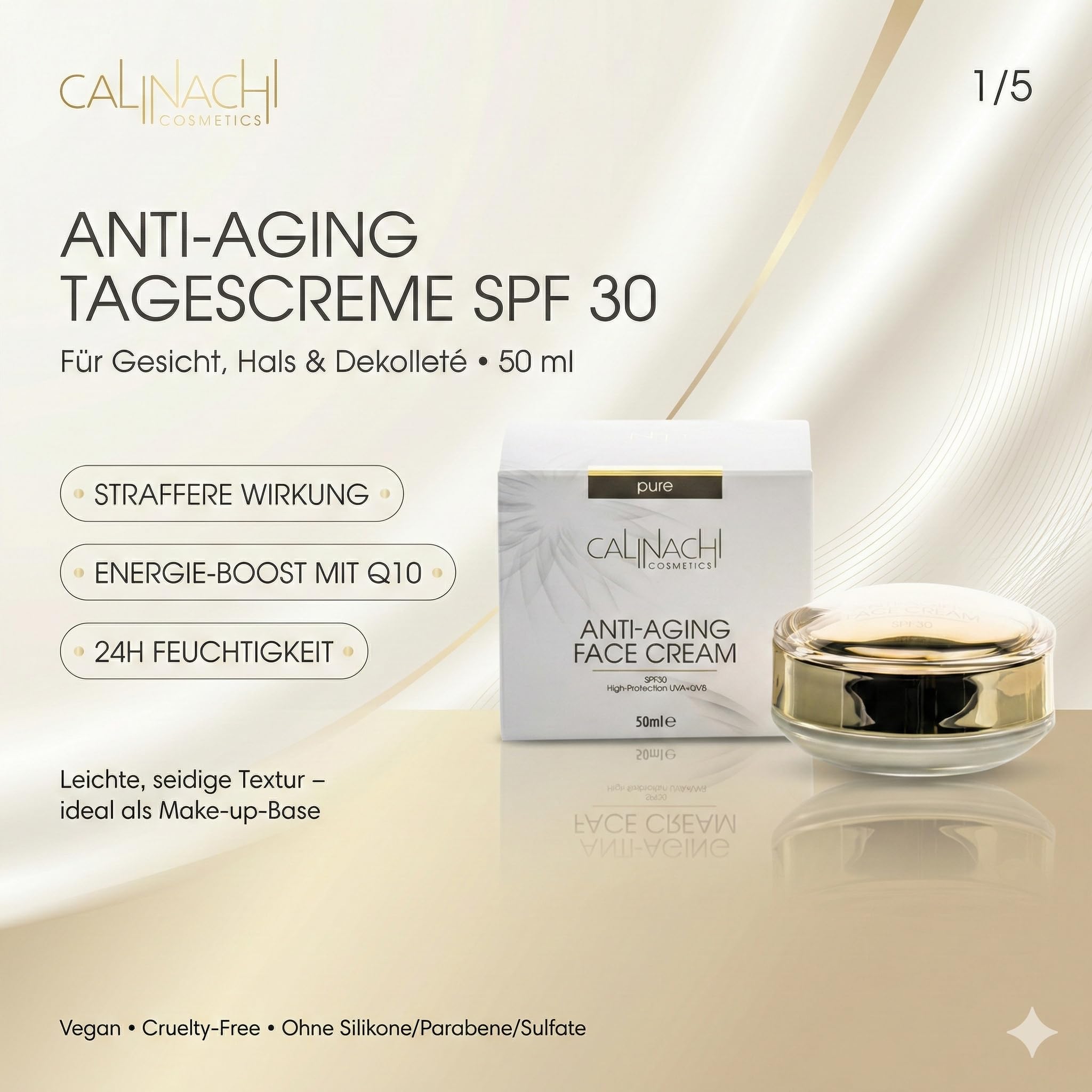 CALINACHI Anti-Aging Tages- & Nachtcreme Set 2x50 ml SPF 30 | Day-and-Night Anti-Aging Duo mit Matrixyl Synthe’6, Q10 und Hyaluron plus UVA/UVB Schutz am Tag