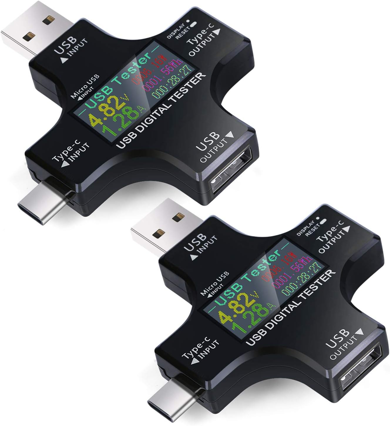 USB Power Meter, Eversame 2 in 1 USB C Power Meter Testers LCD Digital Multimeter, USB C Voltage Current Voltmeter Amp Volt Ammeter Detector USB Cable Charger Indicator DC3.6-30V/0-5.1A (2-Pack)