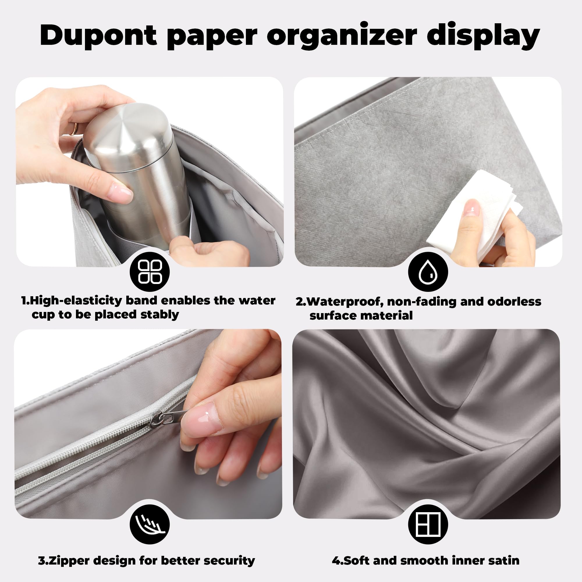 DGAZ Organizador de Bolso para Longchamp Le Pliage Energy, en Seda y Papel Dupont, con Bolsillo con Cremallera y Tira Sujeta-Botellas, Inserto para Bolsos Ligero (Gris Mouette, Energy XS)