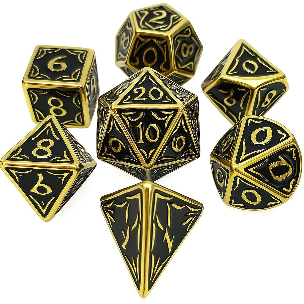 Metal Polyhedral Dice Set  7-Piece Heavy-Duty RPG Dice for Dungeons & Dragons, Pathfinder & Tabletop Games, Premium Zinc Alloy Roleplaying Dice for DnD, Durable and Stylish (Black)