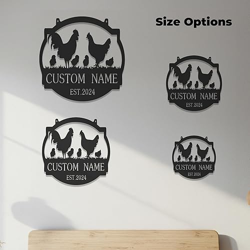 Miniatura 7 de Letrero de metal personalizado de granja, letrero personalizado con nombre de familia de pollo, arte de pared rústico de granero, decoración de