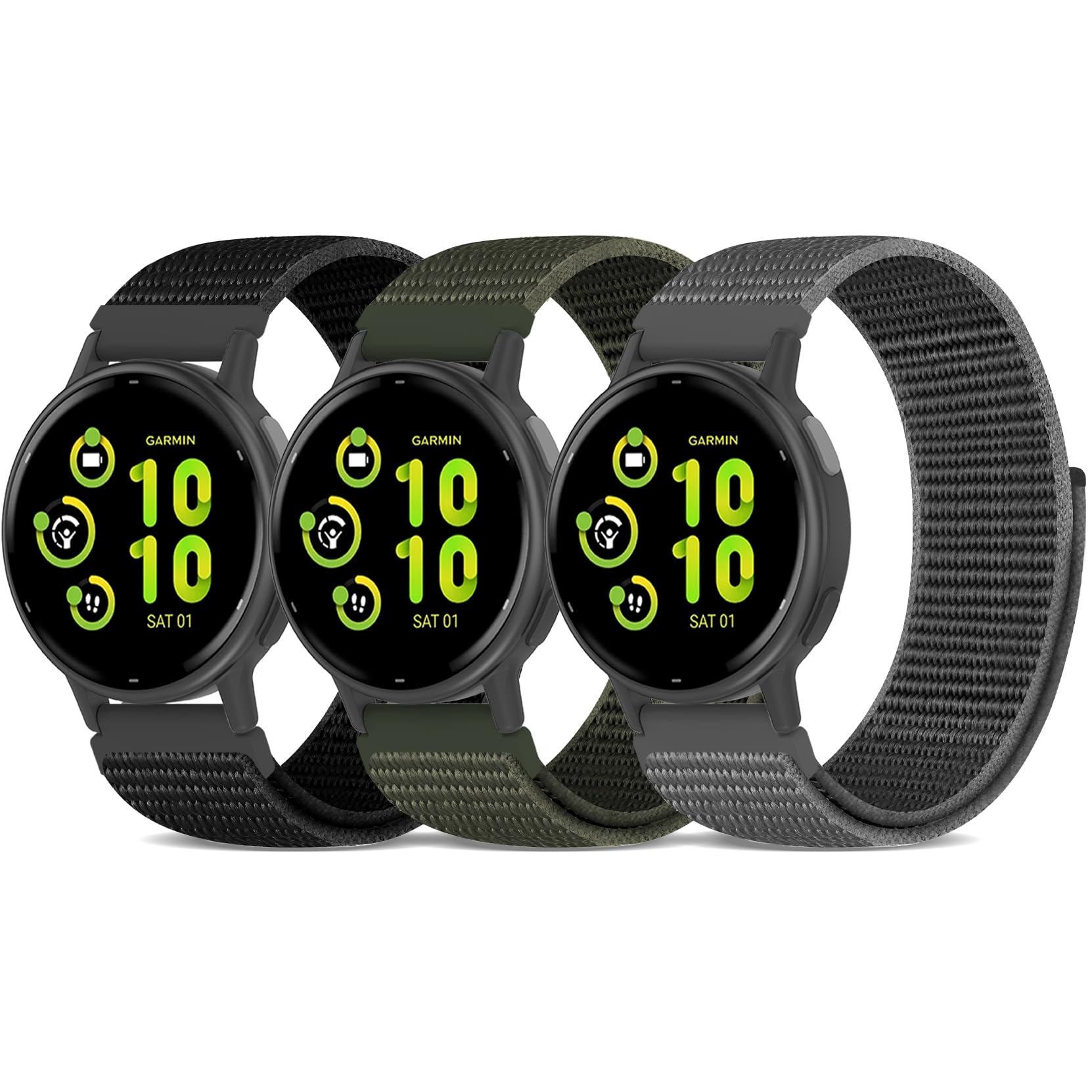 Nylon Compatible with Garmin Vivoactive 5 Vivoactive 6 Watch Band, 20mm Adjustable Farbic Sport Replacement Strap Hook&Loop Wristband for Forerunner 570-42mm/55/165/Venu/Venu Sq/Vivoactive 3