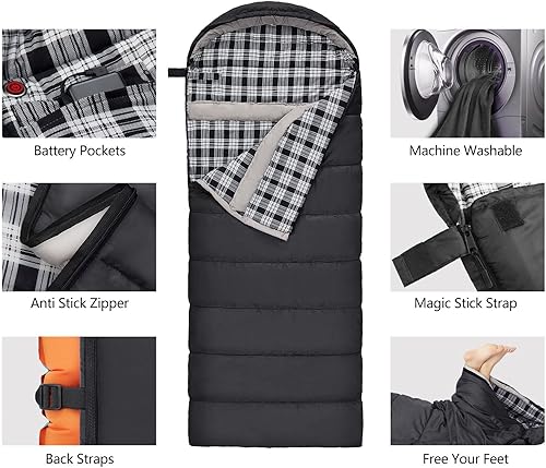 Miniatura 5 de KINGS TREK Saco de dormir calefactado con batería y bolsa de compresión, saco de dormir ligero impermeable para campamento, mochileros, senderismo