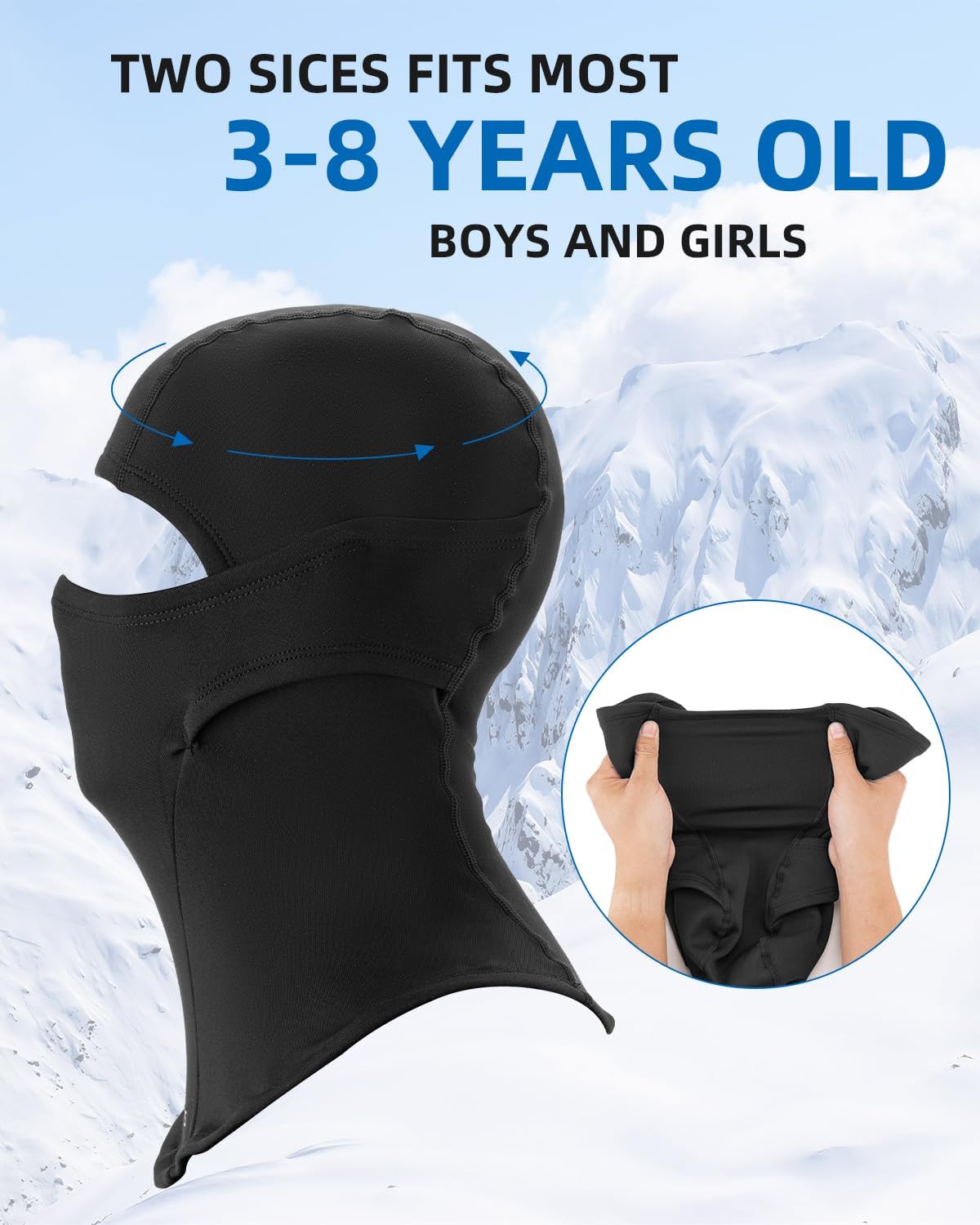 ROCKBROS Kids Balaclava Ski Mask Thermal Windproof Kids Balaclava Mask for Cold Weather Boys Girls Black - Image 2