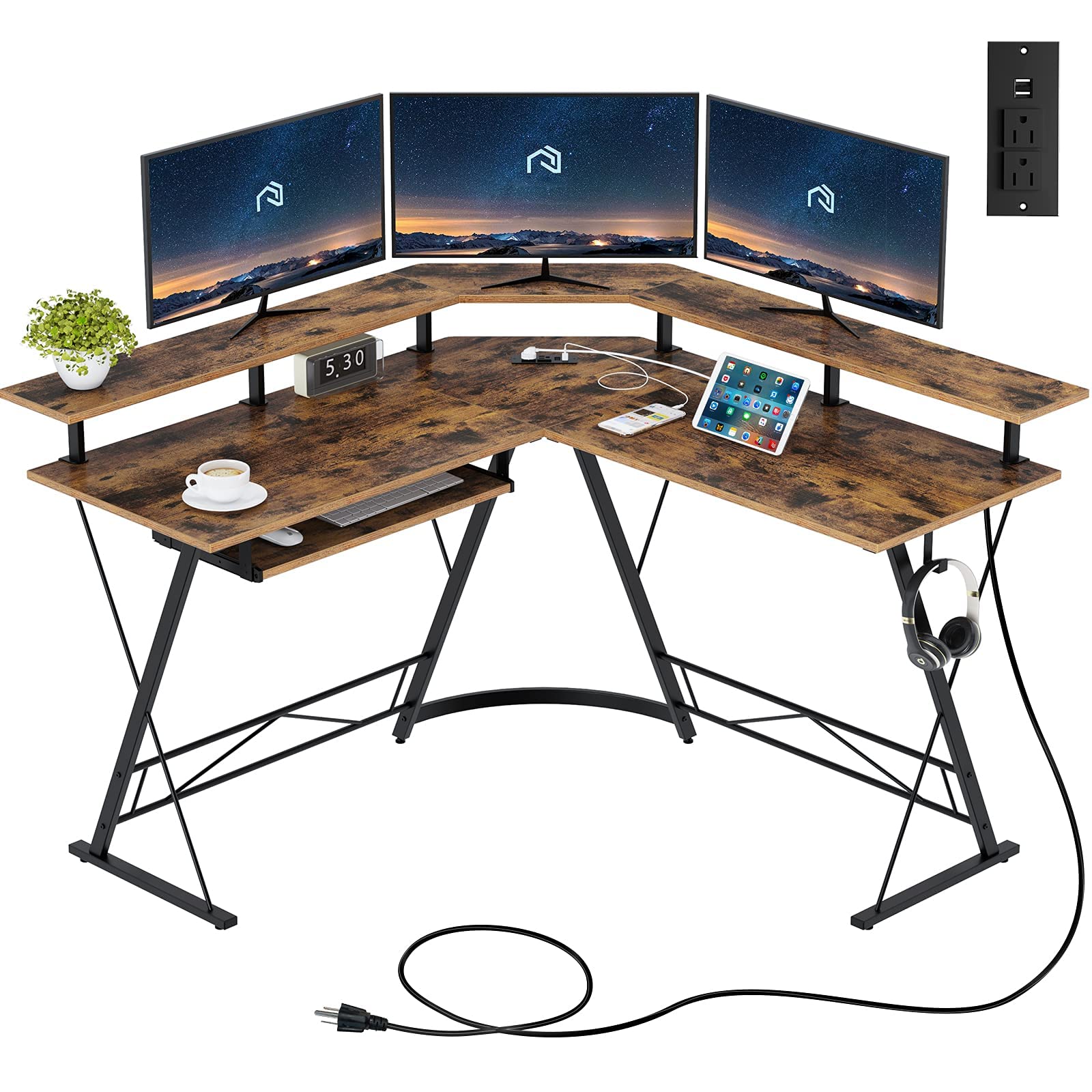 Buy Rolanstar Computer Desk L Shaped with Power Outlet, 54” Reversible