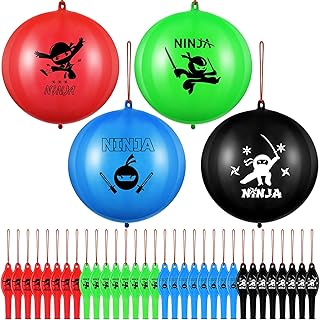 32 Pcs Balloons Birthday Party Supplies Decoration Latex Punch Heavy Duty Bounce Balloons with Rubber Band Handle for Party Game, Birthday Supplies, Goodie Bag Fillers (Ninja)