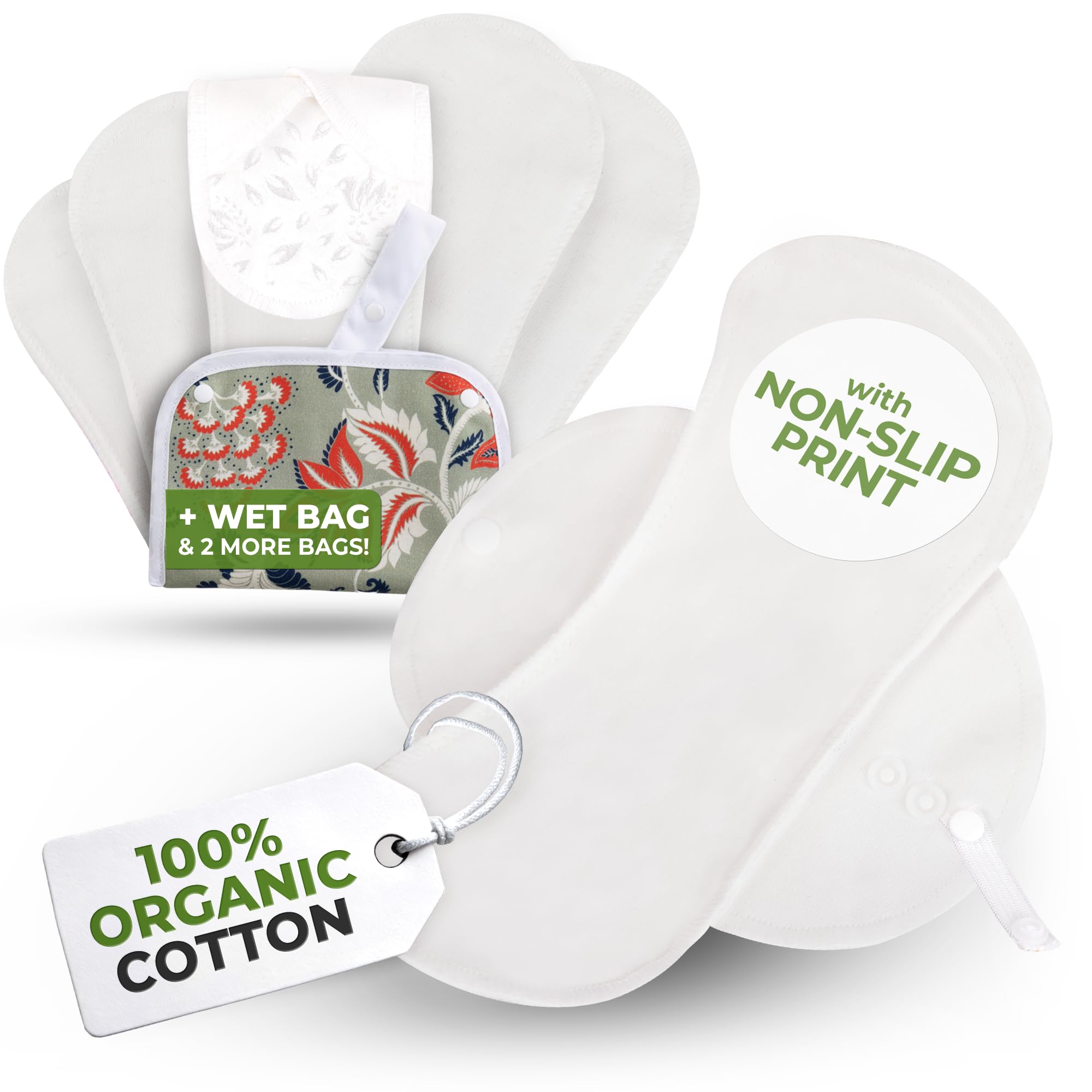 Compresas higiénicas reutilizables para pérdidas urinarias con impresión antideslizante (L+XL, x6); de algodón bio, lavables a alta T°; protección incontinencia, absorción rápida & control de olores