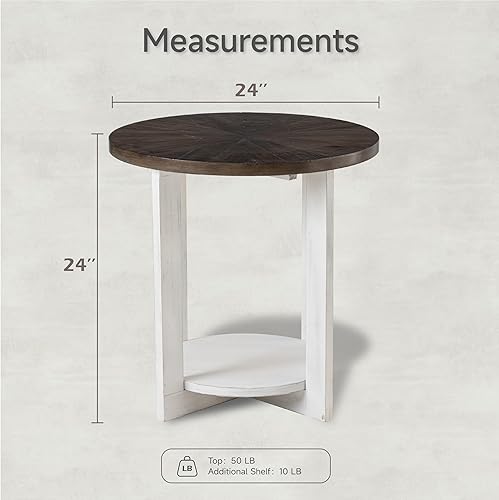 Miniatura 2 de Mesa auxiliar redonda de madera con almacenamiento, mesa decorativa rústica de granja con parte superior de madera envejecida, mesa circular para