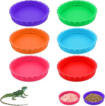 6 Pcs Gecko Feeding Cups,Silicone Geckos Food Cup,Silicone Gecko Feedings Cup,and Water Bowl,Reptile Feeding Cups for Geckos,Isopods,Lizards,Tarantula,Small Pets,Easy Clean & 6 Colors