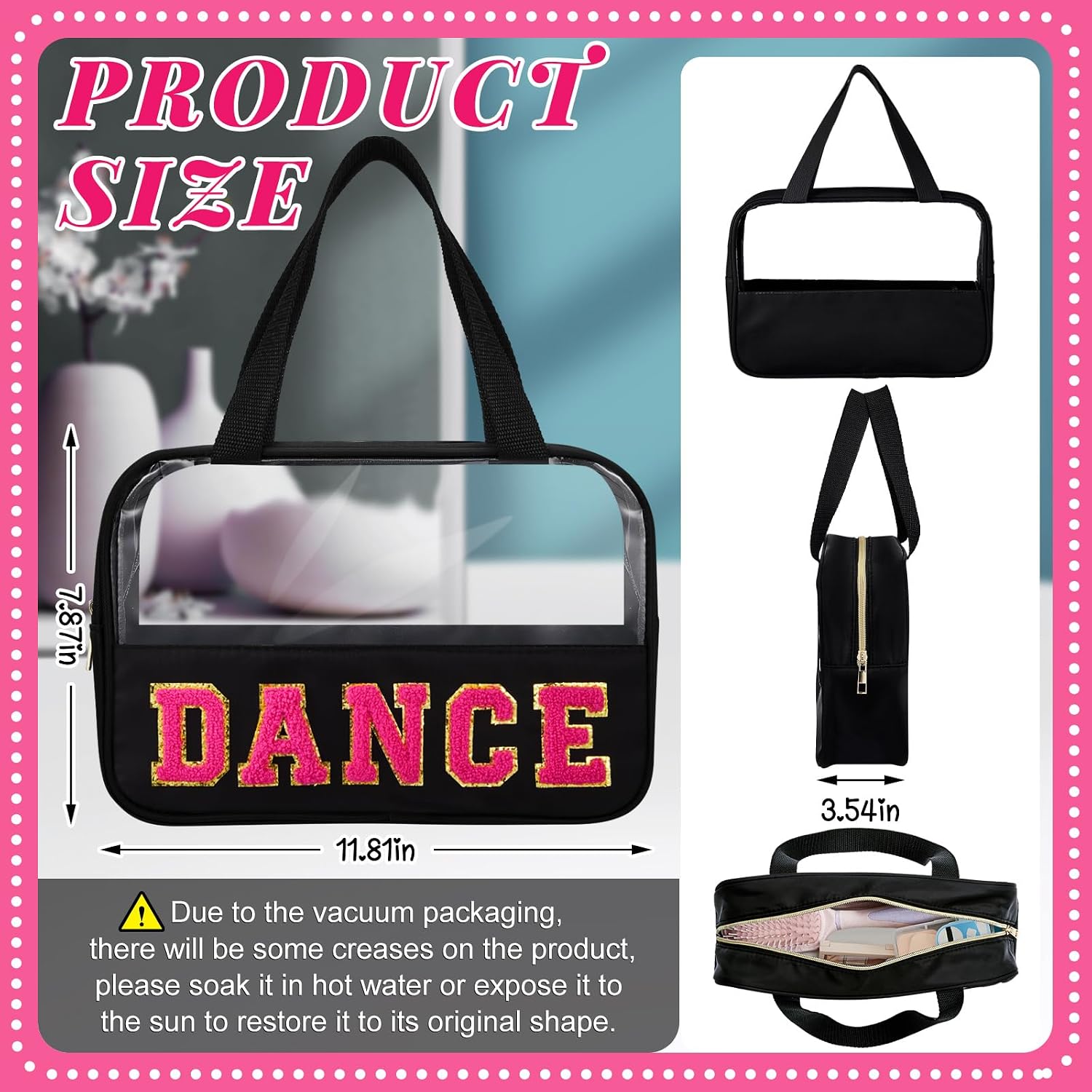 Geetery Chenille Letter Bag, Makeup Bag Dance Patch, Travel Toiletry Makeup Bags with Handle and Zipper, Nylon Waterproof Portable Clear Cosmetic Bags for Women, Dancer Stuff
