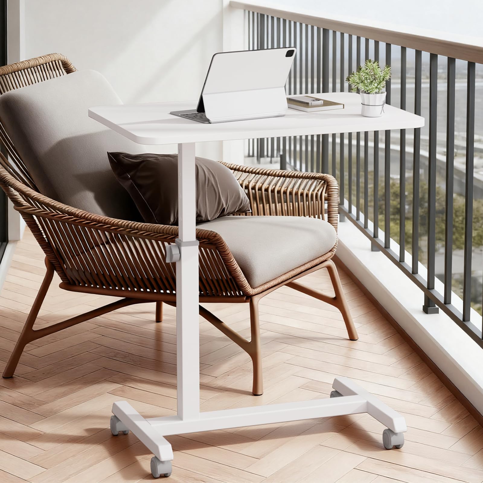 GTPLAYER Mobile Small Standing Desk Sit Stand Portable Rolling Laptop Desk with Lockable Wheels Adjustable Height Overbed Bedside — view 7