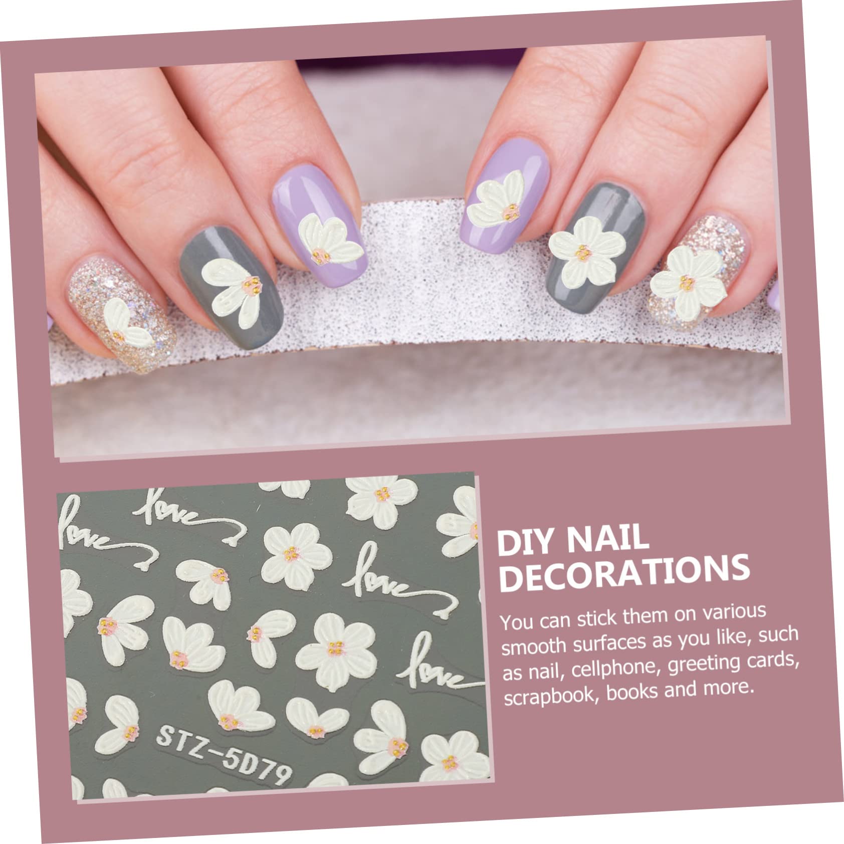 VALICLUD 5 Set Ornamento Per Unghie Gel Nail Stickers Gel Nails Stickers Decalcomanie Per Le Nail Art Uv Adesivi Per Unghie Per Le Nail Art Decalcomanie Per Unghie Resina 3 Fogli*5