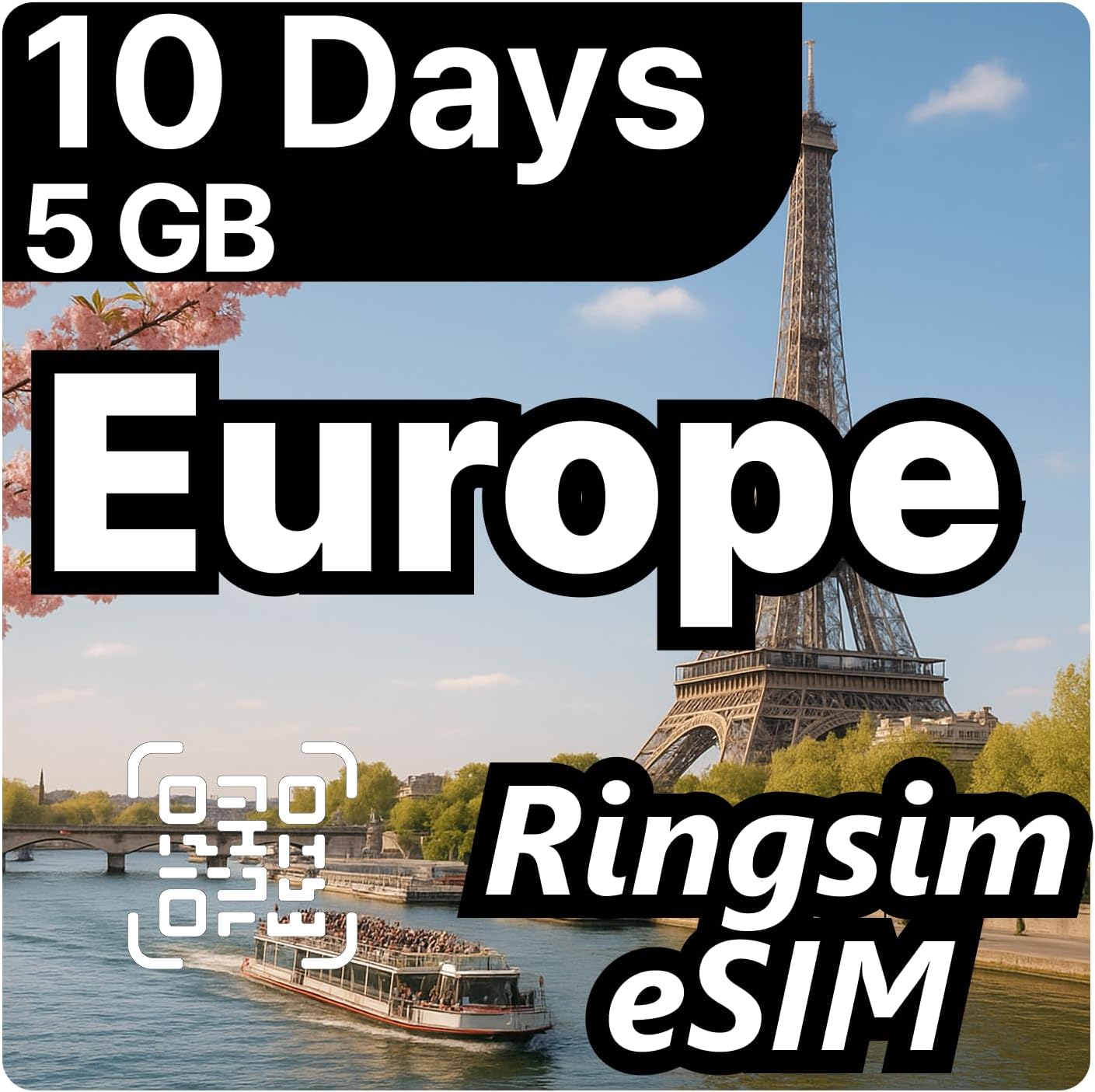 [eSIM] Europe eSIM | 10DAYS 5GB | UK, France, Italy, Spain, Germany | 5G, 4G/LTE, Tethering, Hotspot | eSIM with Instant Activation in 10 Minutes | Travel eSIM by Ringsim