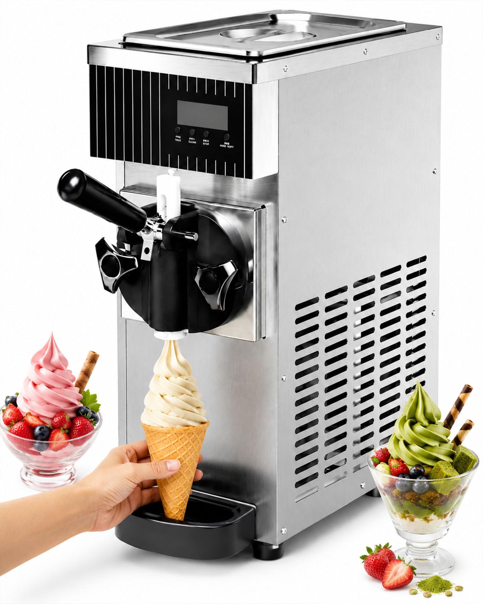 Máquina De Helado Suave, 450 W, Eléctrica, De Sobremesa, De Un Solo Sabor, 4-5 L/H, Tolva De 2,5 L, Congelación Rápida En 10 Minutos, Acero Inoxidable, Autolimpiante