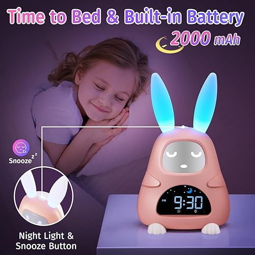 Miniatura 4 de Reloj despertador para niños, reloj despertador para niños de entrenamiento del sueño con luz nocturna, 4 brillo y 2 opciones de alarma, relojes