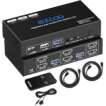 8K 60Hz 4K 120Hz HDMI 2.1 KVM Switch Dual Monitor USB 3.0 2 Ports with Hotkey 48Gbps HDCP2.3 2x HDMI Extended Display Share 2 PC with one Keyboard Mous HDR D-olby Vision VRR IR Remote Control