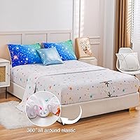 Vista 3 de A Nice Night Juego de ropa de cama de 6 piezas con purpurina degradada para niñas, juego de edredón colorido de galaxia arco iris, juegos de ropa