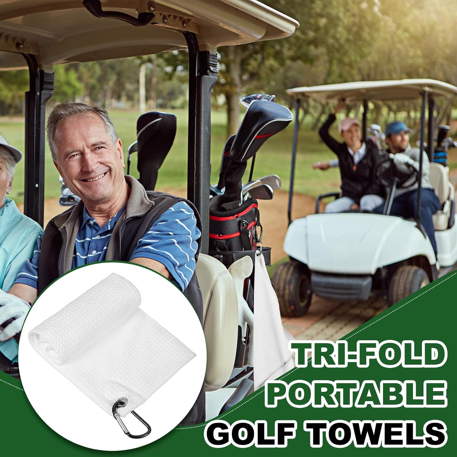 ゴルフタオル、クリップワッフルパターン付きゴルフタオル 三つ折りポータブル - (バッグ - ギフト - クリーニングアクセサリー
