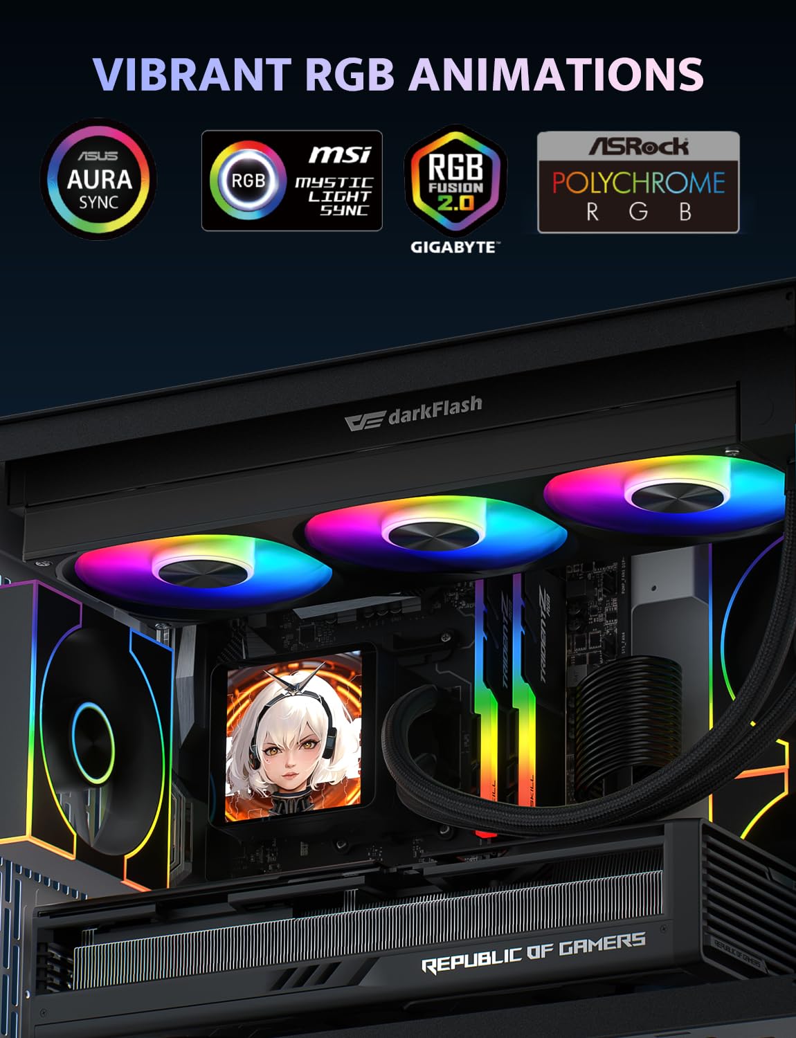 darkFlash DV360S MAX - Enfriador líquido todo en uno para CPU, pantalla LCD de 10 cm con resolución de 480 x 480, ventilador ARGB PWM de un solo marco, radiador de PC, CPU AIO Cooler de 360 mm Intel